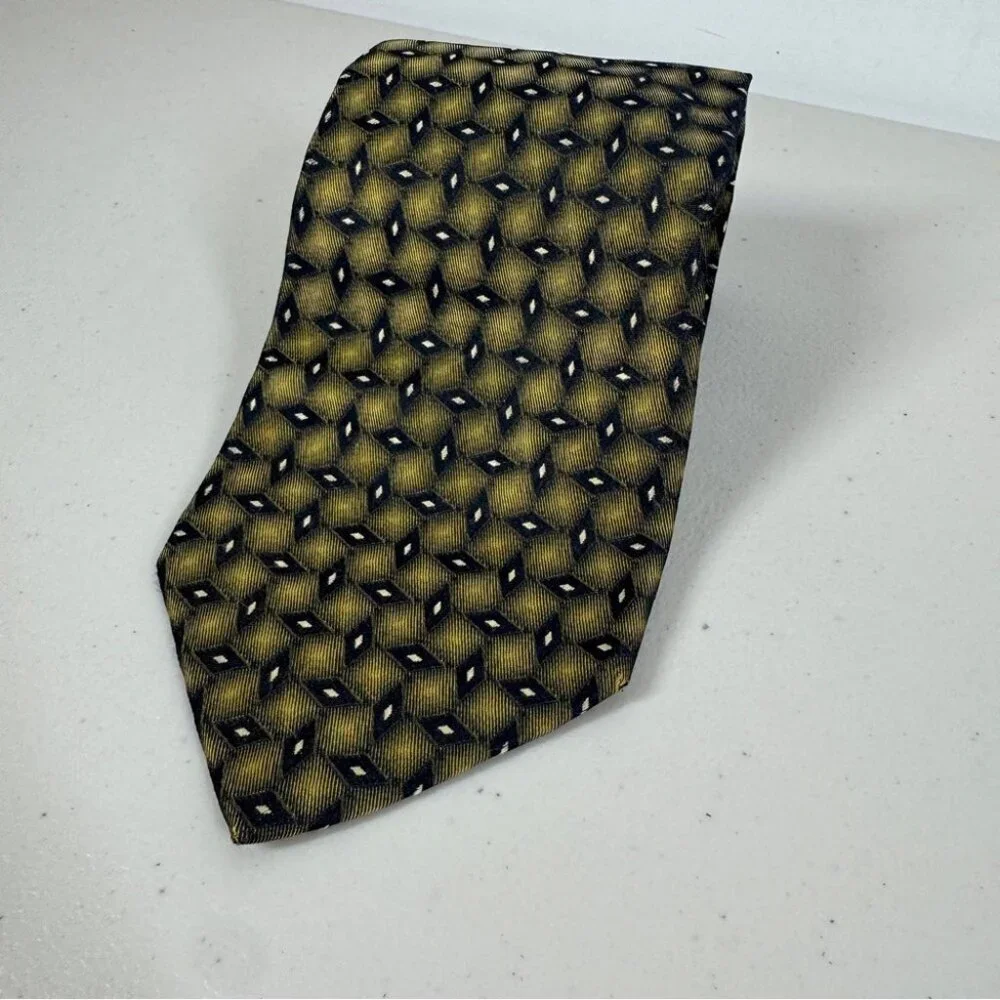 Carnaval de Venise Silk Geometric Tie Gold Black Italian Business Casual Office